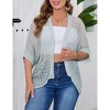 Women's Plus Size Crochet Cardigan 3/4 Sleeve Open Front Knitted Sweater Tops Gray Blue 2XL - 4 of 4