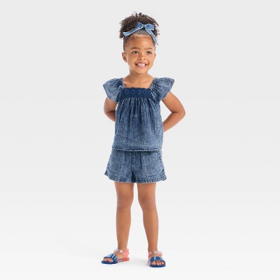 Toddler Girls' Floral Top & Shorts Set - Cat & Jack™ Medium Indigo
