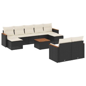 vidaXL 10 Piece Patio Sofa Set with Cushions Black Poly Rattan - Black and Cream With Table - 1 of 4