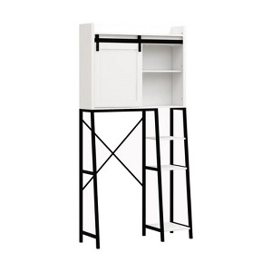 GlasFlength Decorative Storage Cabinets with Sliding Barn Door, Adjustable Shelves and Side Storage Rack for Bathroom, White, 29.87"*11.81"*64.56" - 1 of 4