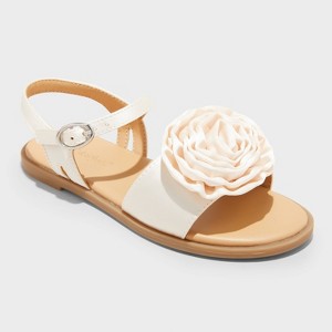 Kids' Teresa Satin Rosette Ankle Strap Sandals - Cat & Jack™ Ivory - 1 of 4