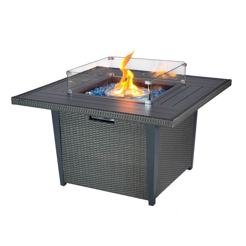 Kinger Home Propane Fire Pit Table 42-inch, 50,000 BTU CSA Certified, Rattan Wricker Aluminum Frame, Accessories Included, Grey, 2 of 9
