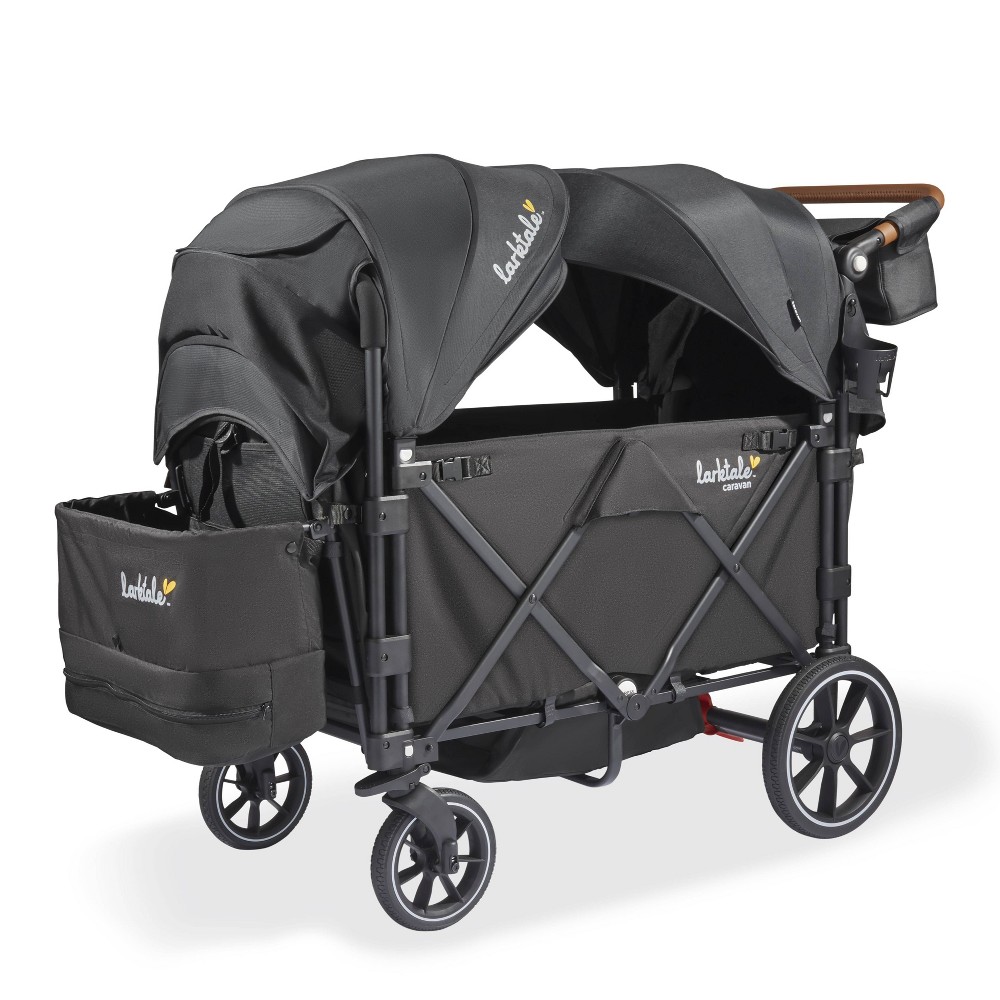 Larktale Caravan V3 Extra Capacity Stroller Wagon with Reclining Seats - Byron Black: 5-Point Harness, Rubber Tires, Plastic & Nylon Material