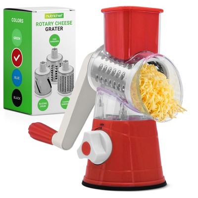 Nutrichef Rotary Cheese Grater with Handle and 3 Replaceable Drum Blades