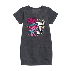 - Trolls - Turn It Up Poppy Graphic Short Sleeve Fleece Dress - 1 of 3