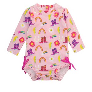 RuffleButts Baby/Toddler Girls UPF50+ Long Sleeve One Piece Rash Guard - 1 of 4