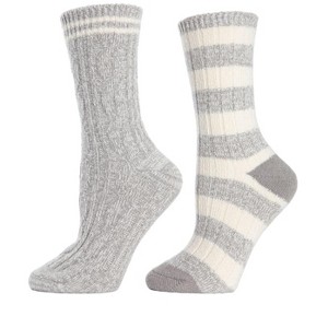 Memoi Women's 2 Pair Pack Rugby Stripe Buttersoft Crew Socks Gray 9-11 - 1 of 2