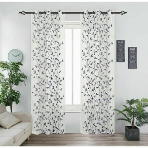 Kate Aurora 2 Pack Floral Leaf Embroidered Grommet Sheer Curtains - 1 of 2