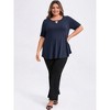 Women's Plus Size Keyhole V Neck Short Sleeve Swing Casual Knit Blouses - GRACE & GRANDEUR - 2 of 4