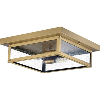 Antique Brass Square Shade Glass Flush Mount Light