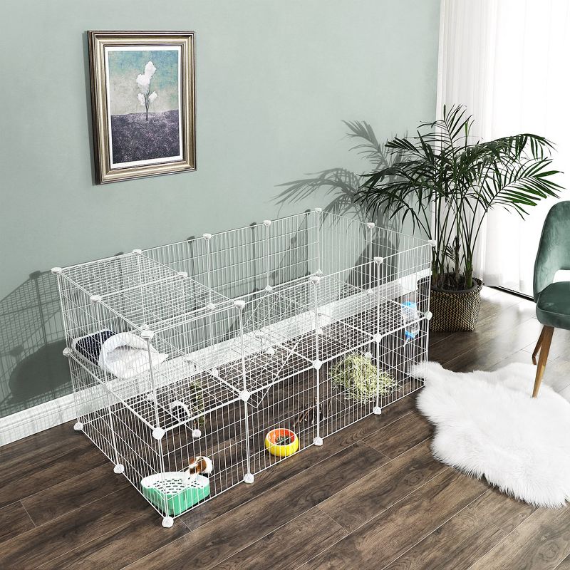 SONGMICS Pet Playpen, Small Animal Playpen, Rabbit Guinea Pig Cage, Zip Ties Included, Metal Wire Apartment-Style White, 2 of 8