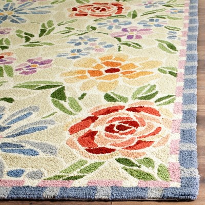 Ivory Floral Hand-Knotted Wool Area Rug