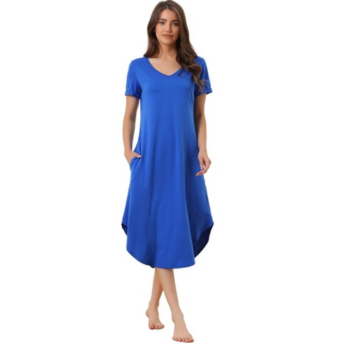 Cheibear Women's Sleepshirt Pajama Dress Long Sleeves With Pockets