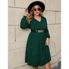 Women's V-Neck Batwing Sleeve Sweater Dress with Elastic Waist Belt - 2 of 4