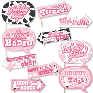 Big Dot of Happiness Funny Pink First Rodeo - Cowgirl 1st Birthday Party Photo Booth Props Kit - 10 Piece - 1 of 4