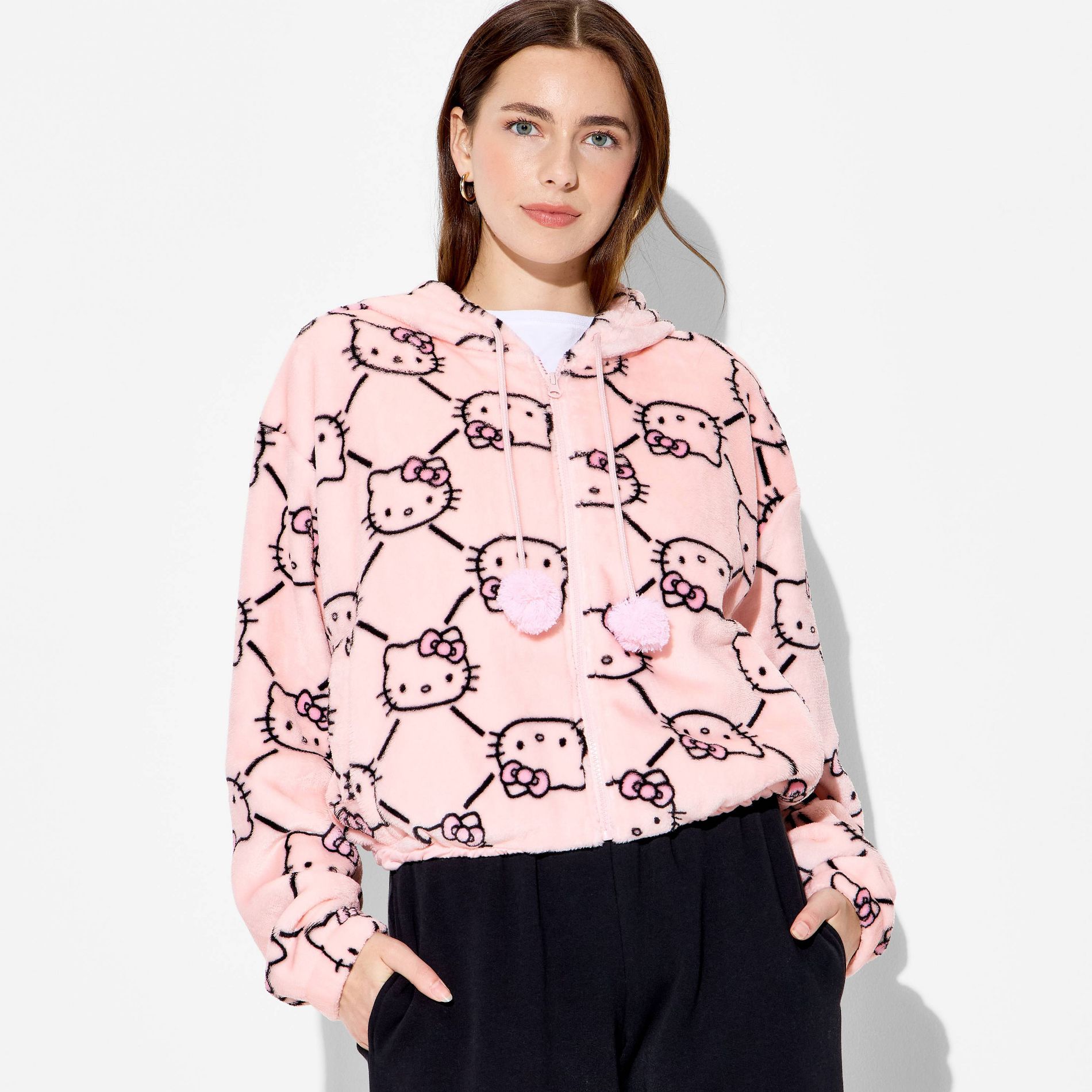 Women's Hello Kitty Zip-Up Graphic Hoodie - Pink