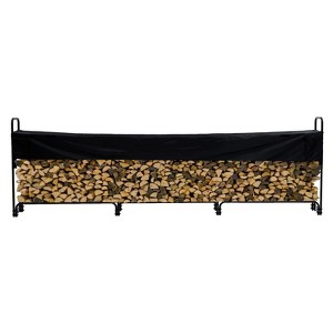 Firewood Rack, Outdoor Heavy Duty Log Holder with Waterproof Cover - Metal Wood Storage Organizer for Fireplace, Black - 1 of 4