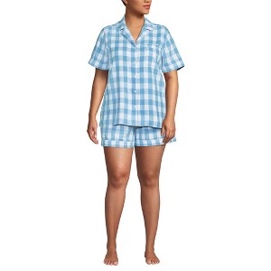 Lands' End Women Linen 2 Piece Pajama Set - Short Sleeve Top and Shorts - 1 of 3