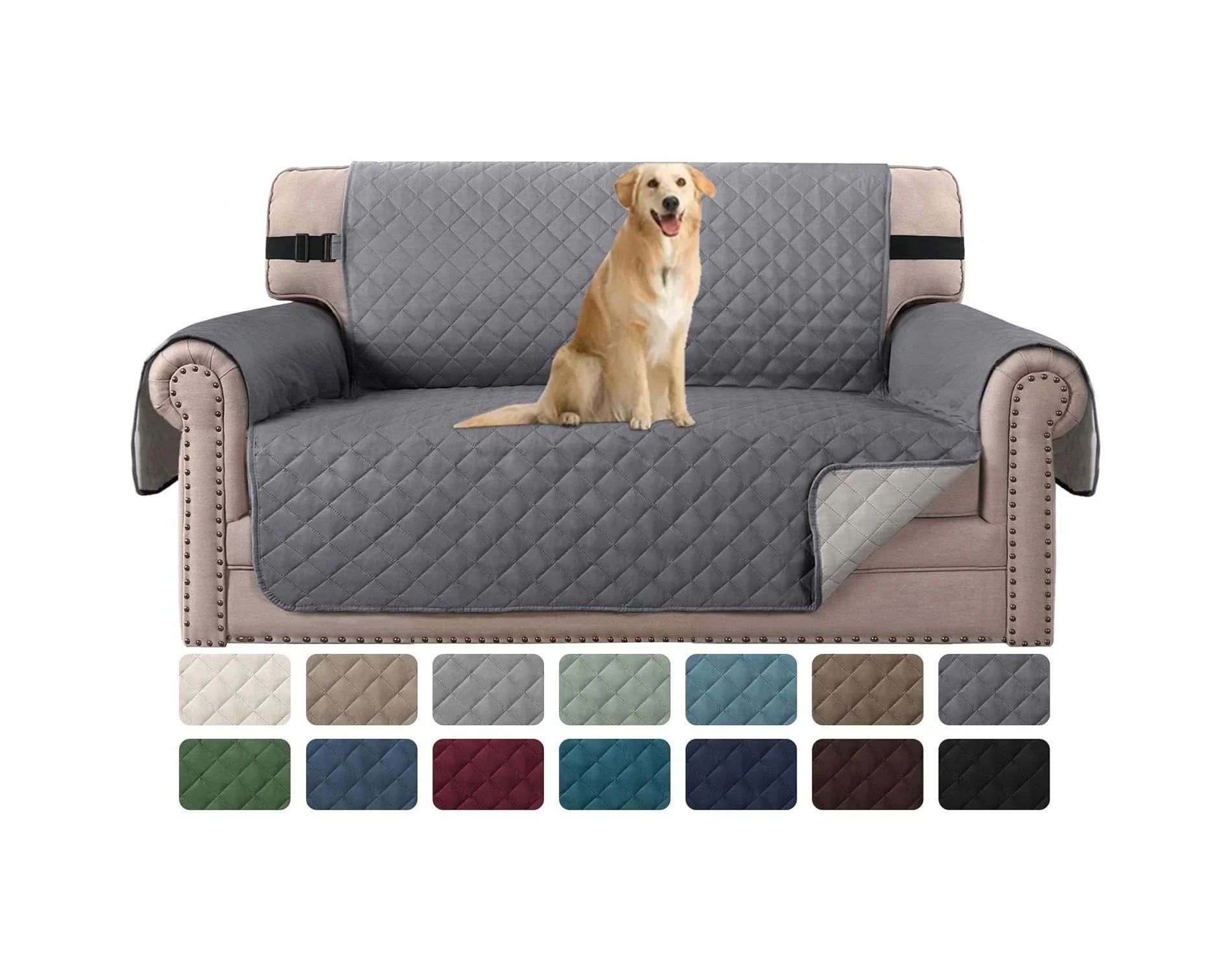 H.Versailtex Reversible Sofa Covers Water Repellent Chair Slipcover for Dogs Pets Furniture Protector GREY Loveseat