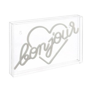 15" x 10.3" Bonjour Heart Contemporary Glam Acrylic Box USB Operated LED Neon Light Yellow - JONATHAN Y - 1 of 4