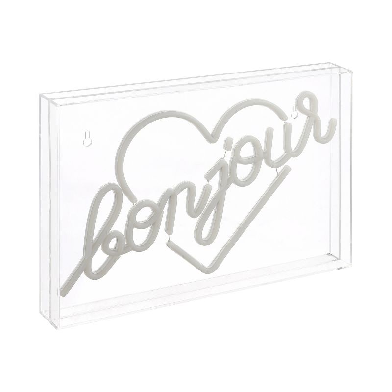 15&#34; x 10.3&#34; Bonjour Heart Contemporary Glam Acrylic Box USB Operated LED Neon Light Yellow - JONATHAN Y, 1 of 8
