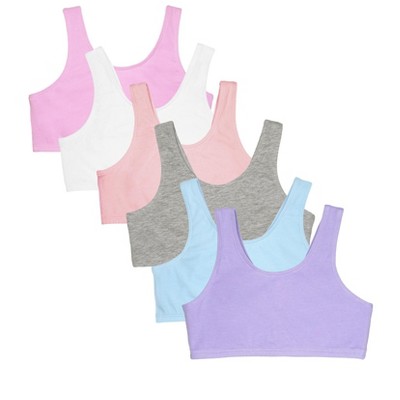 Fruit Of The Loom Girls Cotton Stretch Sports Bra 6 Pack  Hyacinth/eyeshadow/grey/white/lilac/blush 28 : Target