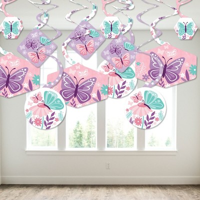 Floral Butterfly Baby Shower Hanging Decor Swirls Set of 40
