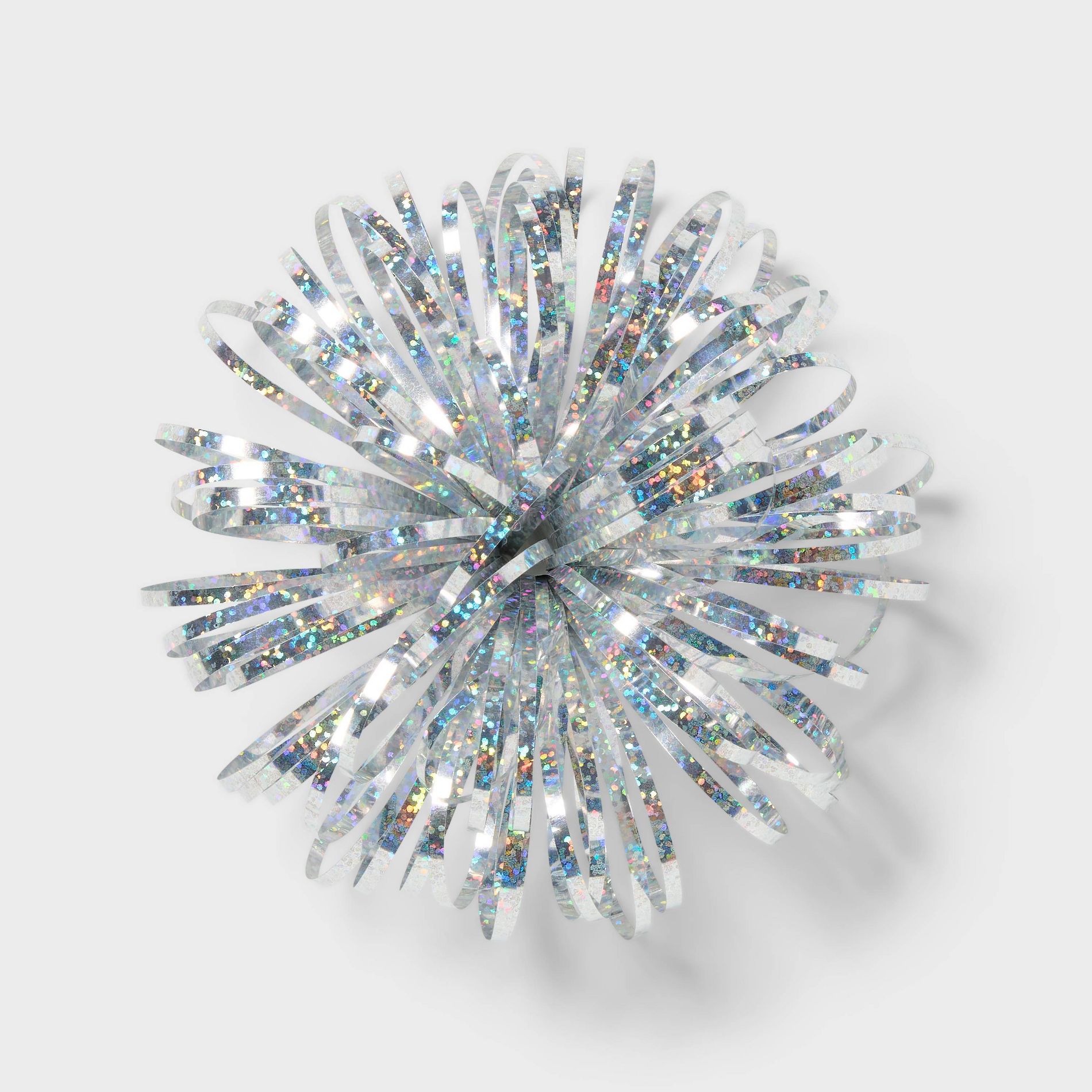 5" Tinsel Pom Gift Bow Silver - Spritz™