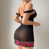 Clotth Floral Embroidery Babydoll Dress - Sexy Mesh Sheer Lingerie Set with Ruched Bodycon Design and Pearl Straps, includes Matching Thong, Black - 4 of 4