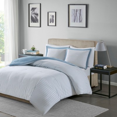 Twin Braydon Reversible Yarn Dyed Striped Duvet Cover Mini Set - Blue