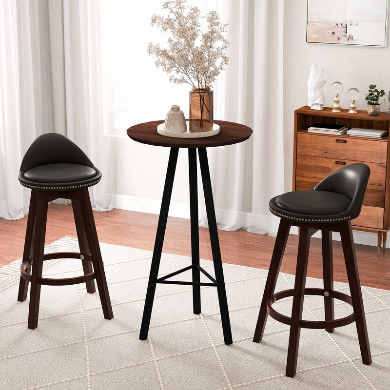 Costway Set of 2 Upholstered Swivel Barstools 29'' Wooden Dining Chairs with Low Back Black, 2 of 9