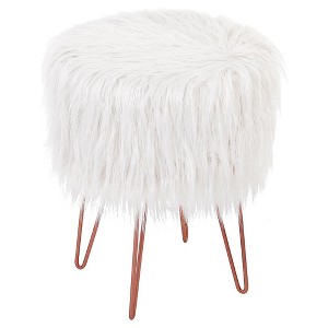 BirdRock Home Faux Fur Foot Stool Ottoman with Hair Pin Legs - White - 1 of 2