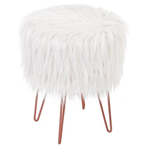 BirdRock Home Faux Fur Foot Stool Ottoman with Hair Pin Legs White