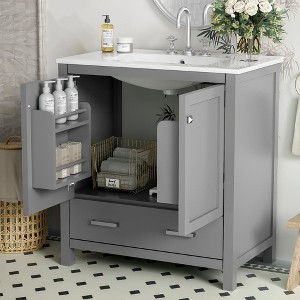 Okak 30" Modern Bathroom Vanity with Sink, Painted Finish Bathroom Sink Vanities with Multi-functional Cabinet, 2 Doors & 1 Drawer - 1 of 4