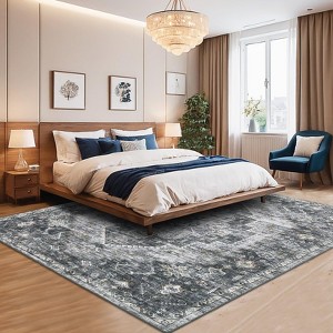 5x7 Washable Rugs Vintage GreyThrow Carpet Soft Non Slip Bedroom Rugs Distressed Floral Print Floor Cover - 1 of 4