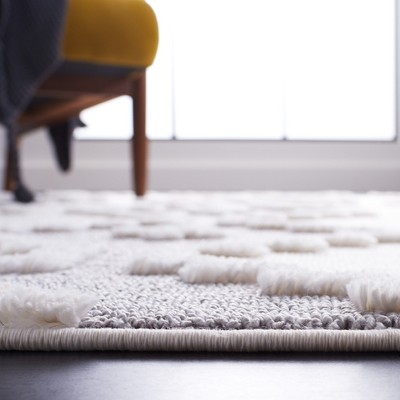 Ivory and Grey Hand-Knotted Wool Synthetic 8' x 10' Rug