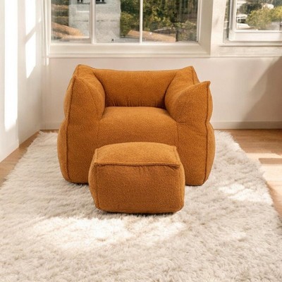 Alilang 32.68 inches Plush Accent Chair with Matching Ottoman Modern Cozy Lounge Seating-Orange