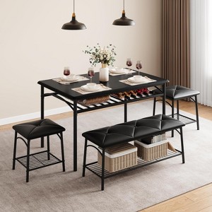 GOCAPTAIN Dining Table Set for 4, Kitchen Table Set with Upholstered Dining Bench and Square Stools, Metal Frame with Storage Shelves for Apartment - 1 of 4