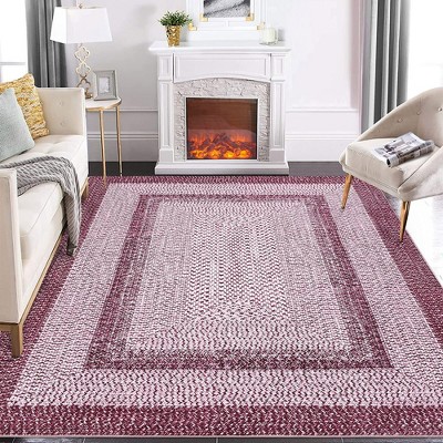 Area Rug Braided Printed Rugs for Living Room Bedroom Farmhouse Bordered Rug