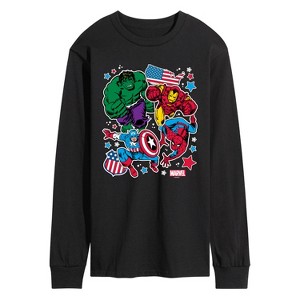 Men's - Marvel - Avengers America Stickers Style Long Sleeve Graphic T-Shirt - 1 of 4