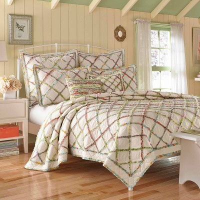 Ivory Cotton Diamond Pattern Sham with Ruffle Trim