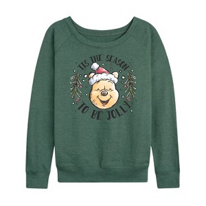 Women's - Winnie the Pooh - Tis The Season To Be Jolly Christmas Lightweight French Terry Wide Neck Long Sleeve Shirt - 1 of 4