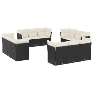 vidaXL Patio Sofa Set with Cushions Outdoor Conversation Furniture Poly Rattan - Black and Cream Without Table - 1 of 4
