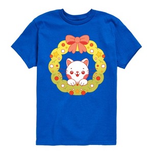 Boys' - Instant Message - Christmas Chibi Cat Wreath Short Sleeve Graphic T-Shirt - 1 of 4
