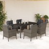 vidaXL 7 Piece Patio Dining Set - Gray Poly Rattan Outdoor Furniture - Cushioned Seats and Tempered Glass Table - 2 of 4