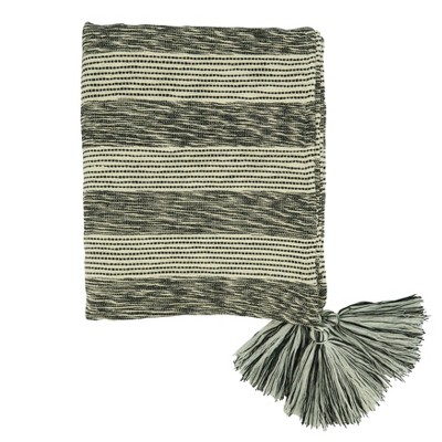 Saro Lifestyle Saro Lifestyle Cotton Throw Blanket With Striped Design, Black/White, 50"x60"