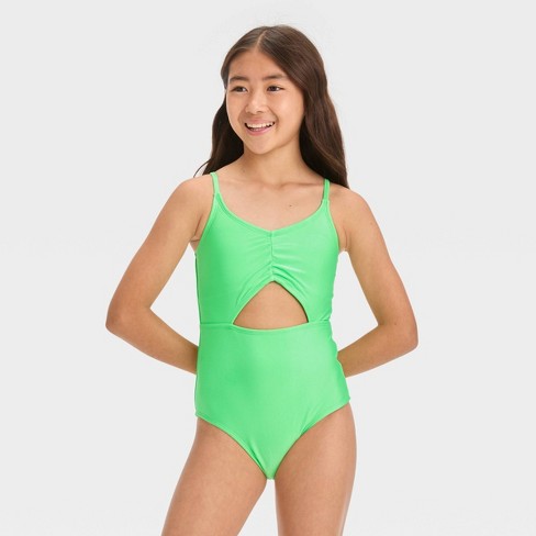 Girls' 'Free Spirit' Solid One Piece Swimsuit - art class™ Green M Plus