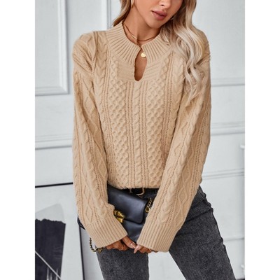 Women's Winter Chunky V Neck Long Sleeve Loose Cable Knit Sweater Pullover