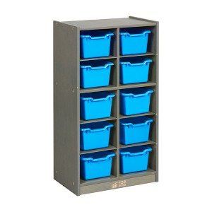 ECR4Kids 10 Cubby Mobile Tray Cabinet with 10 Scoop Front Storage Bins, 5x2, Grey Wash - 1 of 4