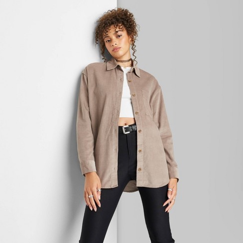 Women's Oversized Button-Down Corduroy Shirt - Wild Fable™ Taupe M